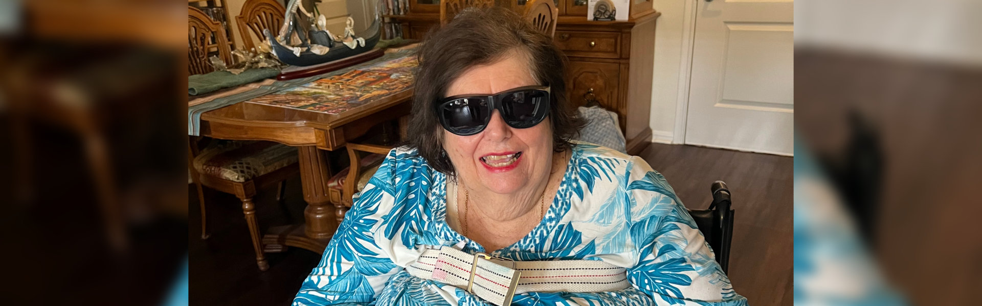 elderly woman wearing sunglasses
